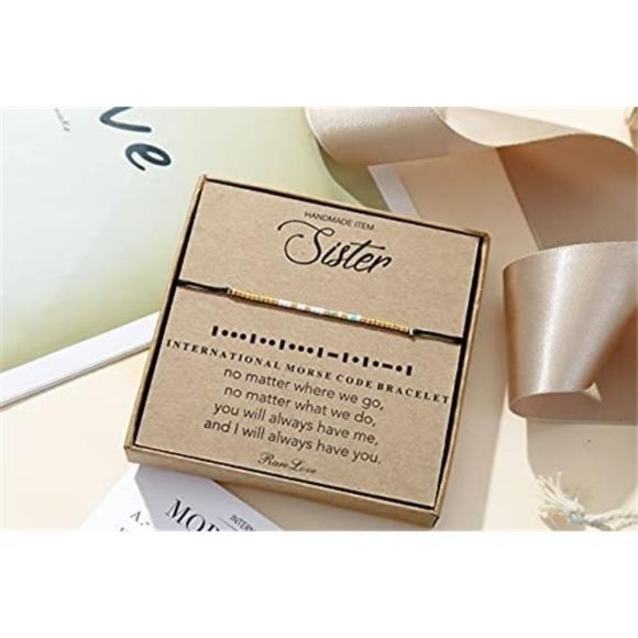 Sister Morse Code Beaded Bracelet Sister Birthday Gift from Sister Long Distance - Picture 7 of 7